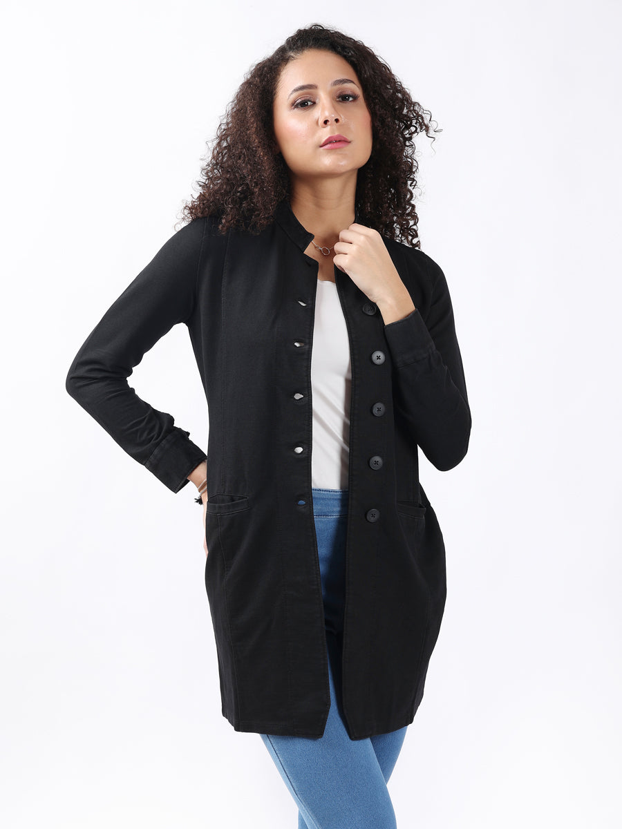 Drop Shoulder Button-Down Denim Jacket main image 0